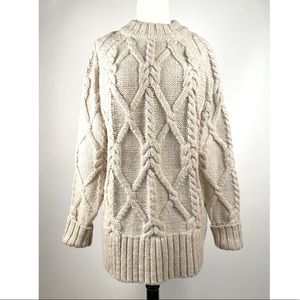 HM Beige Oatmeal Wool Blend Cableknit Fisherman Sweater